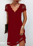 Dresses for Women V Neck Lace Sleeves Short Dress Women Spring Summer Sexy Ladies Short Sleeve Black Party Dress