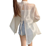 Silk Cardigan Small Loose Thin Long Sleeve Sunscreen Shirt Women's Summer Design Sense Back Open Fork
