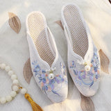 Zingj Plus Size Slippers Women's Summer Low Slope Heel Platform Sandals Embroidery Flower Women's Sandals Slippers Pointed Fashion Nail