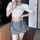 Skirt Women Summer High Waist Lace-up Double Zippers Harajuku Pleated Mini Skirts Cute Shorts