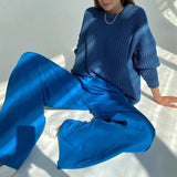 Women's Office Pants Spring Fashion Casual Loose Floor Length Ladies Blue Trousers High Waist Wide Leg Pants for