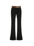 Leopard Splice Elastic Waist Flare Leg Pants- Outfit