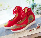 Zingj White Sole, High Heels Single Shoe Backsole Retro One-Word Dish Buckle Female Shallow Embroidered Cloth Shoes Women's