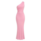 Pink One Shoulder Back Tie Up Maxi Dress- Outfit