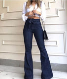 Festival High Waist Hip Temperament Commute Lace-up Pants Wide-leg Jeans Women's