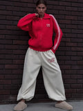 Red Printing Trousers Women Loose Gibe Foot Drawstring Design Street Cool Sports Slacks Autumn And
