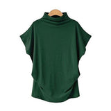 Solid Loose Tee Shirt Korean Harajuku Oversized Pullover Batwing Short Sleeve Turtleneck T Shirt Elegant Tops