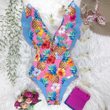 Sexy One Piece Swimsuit Women Swimwear Push Up Monokini Ruffle Swim Suit Bathing Suit Summer Beach Wear
