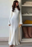 Flared Long Sleeve Round Neck Maxi Dress Women Back Lace Up Fishtail Slim Dresses Summer Fashion Lady Casual