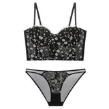 Women's Underwear Set Bra Pants Embroidery Lace Steel Rubber Bone Push Up Bras French Sexy Prevent Sagging Lingerie