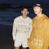 And Lonely Wind Hollow Knitted Shirt Male Sense Perspective Loose Long-Sleeved Net Eyes Twilight Twilight Tearing Up Fashion