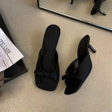 Thin High Heel Slippers Bow Sandals Women 2025 New Summer Wearing Toe Toe Heightening Muller Shoes