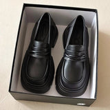 Zingj New Korean Version Of The Pine Cake Loafer Shoes Platform Raised Small Leather Shoes Female Black British Round Head Retro JK Single Shoes-Outfit