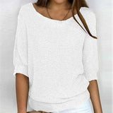 New Solid Color Round Knit Shirt Women Commuting Elegant Seven-Sleeve Top Air-Conditioning