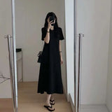 Zingj Over The Knee Long Skirt Female Loose Show Thin Simple Sense A Word Dew Back Cross Hollow Out In The Long Dress-Outfit