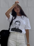 Sign Print Tee T-shirt White Cotton Summer Tshirt 2021 Casual Tops Femme Fashion