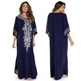 Indie Folk Lace Up V-Neck Batwing Sleeve Summer Beach Dress Tunic Women Beachwear kaftan Maxi Dress Robe Sarong