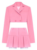 Cropped Blazer And Pleated Mini Skirt Set-Outfit