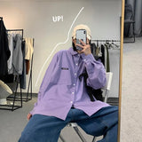 White Purple Shirt Harajuku Oversize Long Sleeve Korean Style Casual Women Blouse Button Up Spring Autumn 2021
