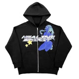 Zip up Hoodies Women Y2k Printing Clothes Teens Vintage Anime Hoodie New Oversize Letter Embroidery Sweatshirts
