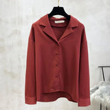 V-neck Office Shirt Korean Long Sleeve Polo Collar Women Clothing Solid Chiffon Blouse Womens Tops