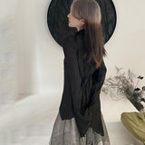 Black Shirt Yamamoto Style Dark Aesthetic Blouse Women Irregular Designer Clothes Emo Alt Clothes Grunge Tops Y2k-Outfit