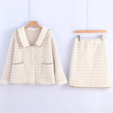 Plaid Tweed Two Piece Dress Set Autumn Winter Slimming Sleeveless Vest Dress Suit Office Ladies Woolen Jacket