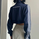 Side Stripe Zip Up Cropped JacketOutfit