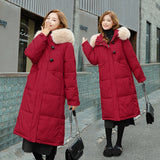 Web Celebrity Down Cotton Clothes Hu Chuliang Leisure Loose Female Long Over The Knee Cotton Clothes 2024 Winter New Wool Collar Coat Tide-Outfit