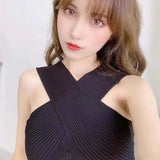 Summer Sleeveless Tshirts Women Crossed V-Neck Slim Tank Tops Girl Short Solid T-Shirt Camisole Tees