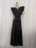 Sheath Backless Travel Vacation Black Satin Beach Dress Long Dress