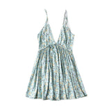 Queens Women Floral Print Sleeveless Beach Bohemian Spaghetti Strap Dresses Ladies Cotton Boho Mini Dress