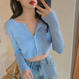 Long Sleeve Casual T shirt Thin Women's Knitted Cardigan Cropped CardigansSexy Solid Color Women T-shirt Crop