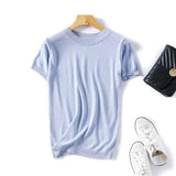 Lurex 2021 Spring Summer O Neck Mix Color Patchwork Sweater Women Casual Short Sleeve Pullover Knit Jumper Korean