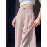 Anti-Frinkle Silk Linen Pants Women Summer Thin Ice Silk Cotton High Waist Hanging Mountain Suit Wide Leg