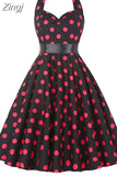 Dot Dress Women Vintage Swing Halter Belt 50s 60s Rockabilly Prom Party Dresses Retro Feminino