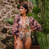 Piece Swimsuit 2021 Sexy Hollow Out Swimwear Women Swimsuit Long Sleeve Bathing Suit Beachwear Print Monokini