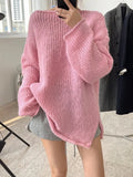 Women Korean Harajuku Loose Sweater Casual O Neck Batwing Sleeve Sweet Pullover Autumn Winter Casual Solid Jumper Chic Top