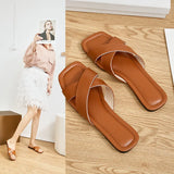 Large-Size Cross-Edup With Flat-Bottom Slippers Women Wear New Square-Head Drag Beach Cool