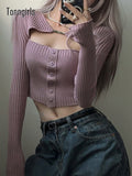 Vintage E Girls T-shirt Women Hollow Out Long Sleeve Crop Tops Y2k Vintage Tops Knitted Slim Black Tee Tops