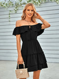 Women's Spring And Summer Casual Off-Shoulder Flounces Solid Color Dress