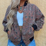 Women's Dress Western Style Printed Open-Shirt Zipper Jacket Autumn And Winter