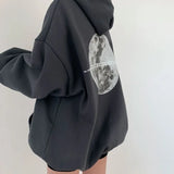 Vintage Moon Print Oversized Pullover HoodieOutfit