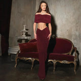 Off-shoulder Crop Top And Ruched Maxi Skirt Set-Outfit