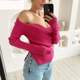Zingj New Autumn And Winter Elastic Open Shoulder Base Knit-Outfit