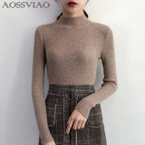 Autumn Winter Women Pullovers Sweater Knitted Korean Elasticity Casual Jumper Fashion Slim Turtleneck Warm Female