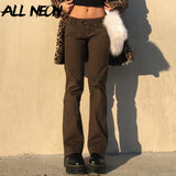 90s Streetwear Y2K Low Waist Brown Denim Pants Indie Aesthetics Slim Straigh Long Jeans Vintage Trousers Skater