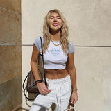 Angel Print Short Sleeve Patchwork Crop Top 2021 Summer Women Sexy Skinny T shirt Female Streetwear Tee