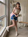 Print Lace Trim Blue Denim 2022 Sexy Shorts High Waist Women's Summer Shorts Gothic Oversize Shorts Women Denim