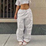 2022 Y2K Baggy Cargo Pants Women Low Waist Sweatpant Pink Vintage Street Pockets Wide Leg Trousers Joggers Pant